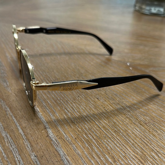 Prada Gold and Black Round Sunglasses - Picture 3 of 7